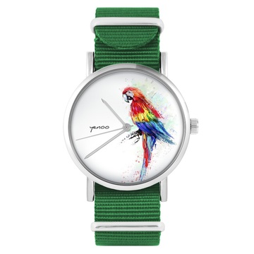 Yenoo watch - Red parrot - green, nylon