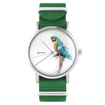 Zegarek yenoo - Papuga turkusowa - zielony, nylonowy