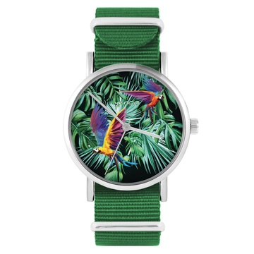 Zegarek yenoo - Papugi, tropikalny - zielony, nylonowy
