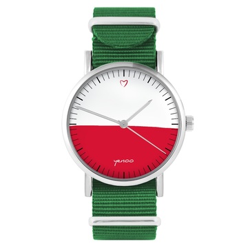 Zegarek yenoo - Polska flaga - zielony, nylonowy
