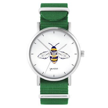 Zegarek yenoo - Pszczoła - zielony, nylonowy