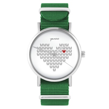 Zegarek yenoo - Serce dziergane - zielony, nylonowy