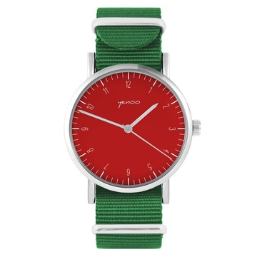 Yenoo watch - Simple elegance, red - green, nylon