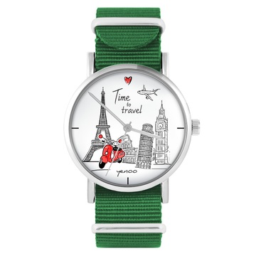 Zegarek yenoo - Time to travel - zielony, nylonowy