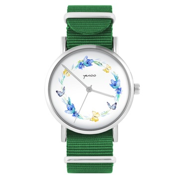 Zegarek yenoo - Wianek motyle - zielony, nylonowy