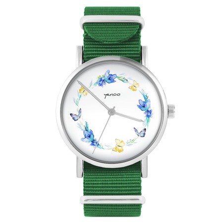 Yenoo watch - Butterfly wreath - green, nylon