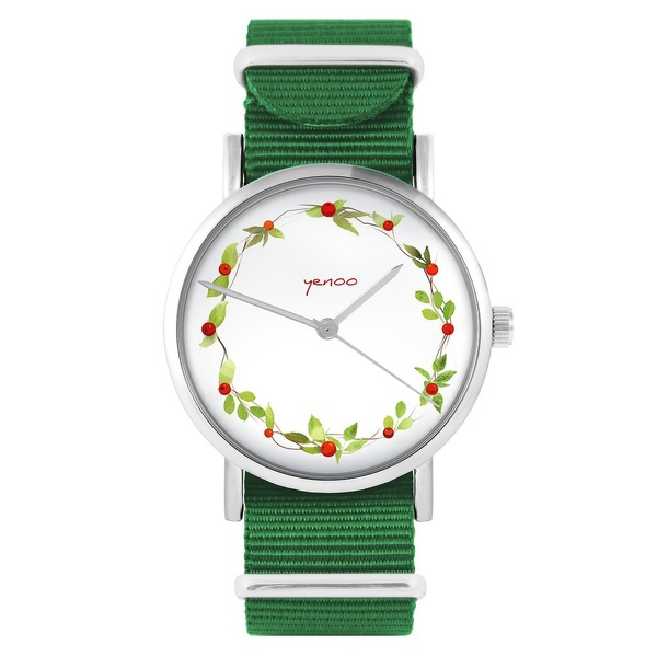 Yenoo watch - Wreath, wild rose - green, nylon