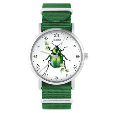 Zegarek yenoo - Zielony żuczek - zielony, nylonowy