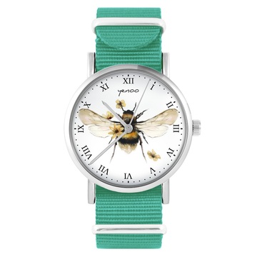 Zegarek yenoo - Bee natural - turkusowy, nylonowy
