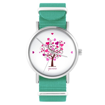 Zegarek yenoo - Drzewo miłości - turkusowy, nylonowy