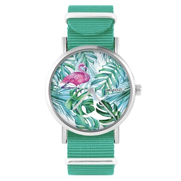 Zegarek yenoo - Flaming, tropikalny - turkusowy, nylonowy