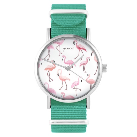Yenoo watch - Flamingos - turquoise, nylon