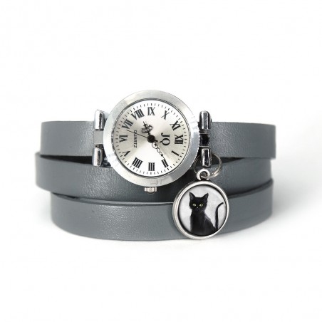 Watch - Black cat - wrapped, leather