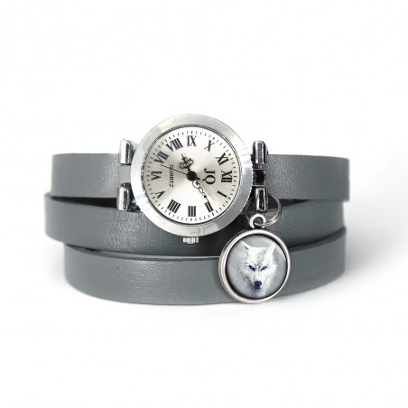 Watch - White wolf - wrapped, leather