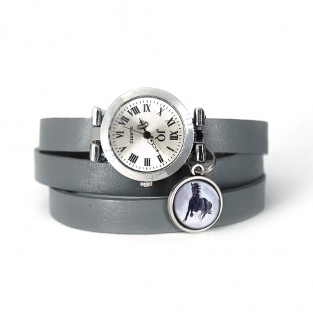 Watch - Black horse - wrapped, leather