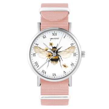 Zegarek yenoo - Bee natural - mistyrose, nylonowy
