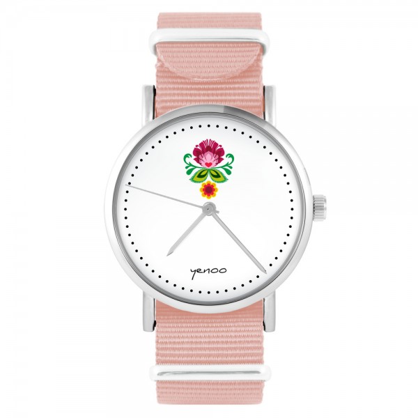 Zegarek yenoo - Folkowy kwiat - mistyrose, nylonowy