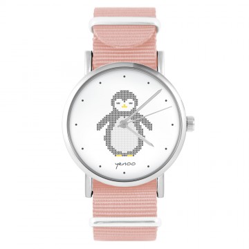 Zegarek yenoo - Pingwin, oznaczenia - mistyrose, nylonowy