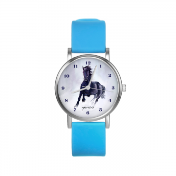 Zegarek yenoo - Czarny koń cyfry - niebieski, silikonowy