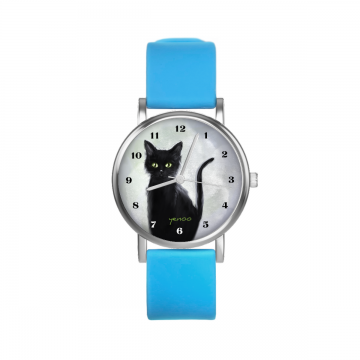 Zegarek yenoo - Czarny kot - cyfry - niebieski, silikonowy