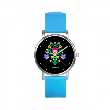 Zegarek yenoo - Folkowy czarny - niebieski, silikonowy