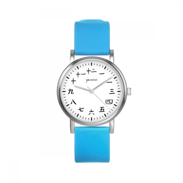 Zegarek yenoo - Japan - Kanji - niebieski, silikonowy