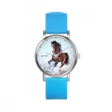 Zegarek yenoo - Koń brązowy - niebieski, silikonowy