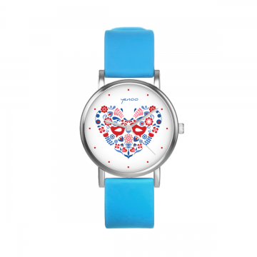 Zegarek yenoo - ptaszki folkowe - niebieski, silikonowy