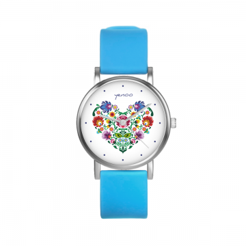 Zegarek yenoo - serce folkowe - niebieski, silikonowy
