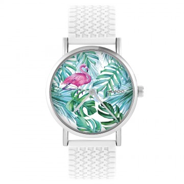 Zegarek yenoo -  Flaming, tropikalny - biały, silikonowy