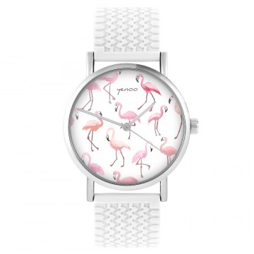 Zegarek yenoo -  Flamingi - biały, silikonowy