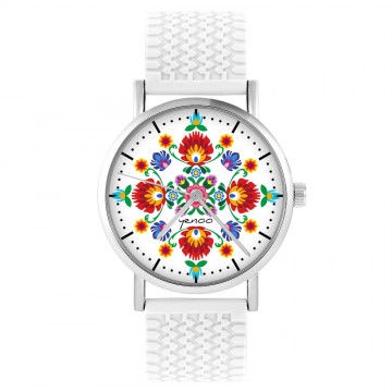 Zegarek yenoo -  Folkowa mandala - biały, silikonowy