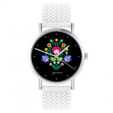 Zegarek yenoo -  Folkowy, czarny - biały, silikonowy