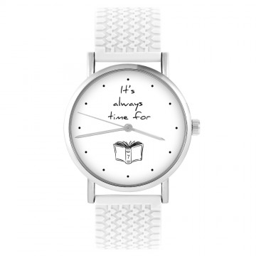 Zegarek yenoo -  It is always time for a book - biały, silikonowy