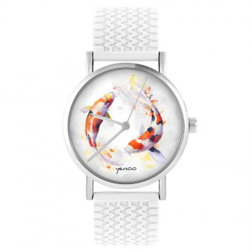Zegarek yenoo -  Karpie Koi - biały, silikonowy