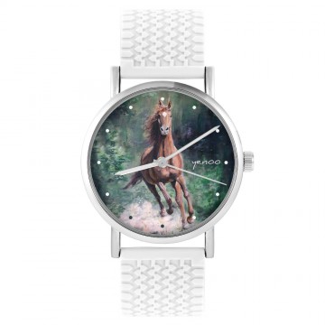 Zegarek yenoo -  Koń las - biały, silikonowy