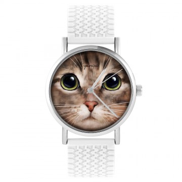 Zegarek yenoo -  Kot tygrysek - biały, silikonowy