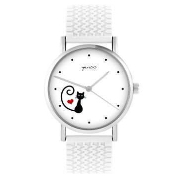 Zegarek yenoo -  Kotek serce - biały, silikonowy