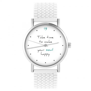 Zegarek yenoo -  Make your soul happy - biały, silikonowy