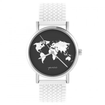 Zegarek yenoo -  Mapa świata - biały, silikonowy