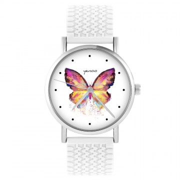 Zegarek yenoo -  Motyl - biały, silikonowy