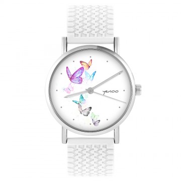 Zegarek yenoo -  Motyle oznaczenia - biały, silikonowy