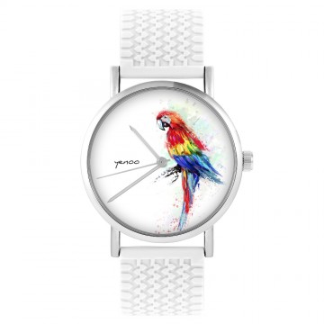 Zegarek yenoo -  Papuga czerwona - biały, silikonowy