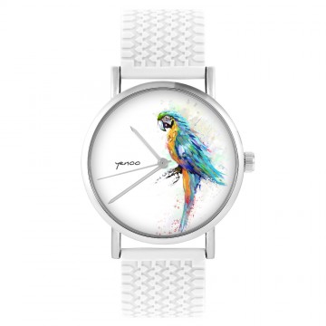 Zegarek yenoo -  Papuga turkusowa - biały, silikonowy