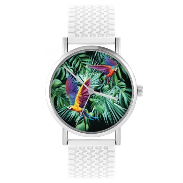 Zegarek yenoo -  Papugi, tropikalny - biały, silikonowy