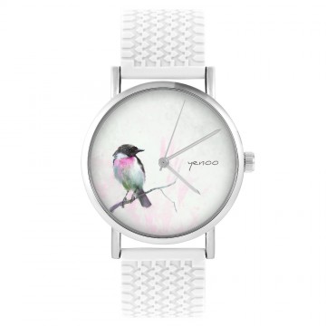 Zegarek yenoo -  Pastelowy ptaszek - biały, silikonowy