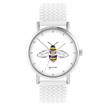 Zegarek yenoo -  Pszczoła - biały, silikonowy