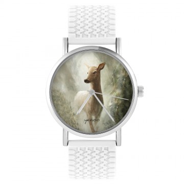Zegarek yenoo -  Sarna w lesie - biały, silikonowy