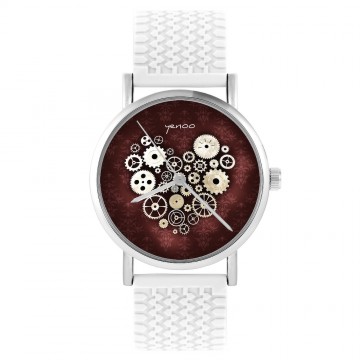 Zegarek yenoo -  Serce Steampunk - biały, silikonowy