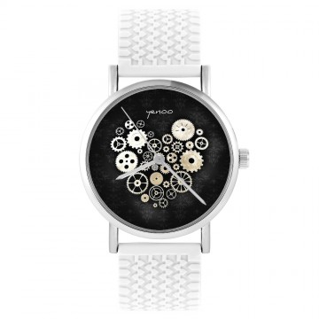 Zegarek yenoo -  Serce Steampunk czarne - biały, silikonowy